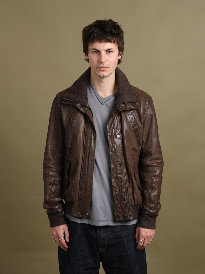 Dolce & Gabbana Leather Bomber Jacket Brown Men's M - front