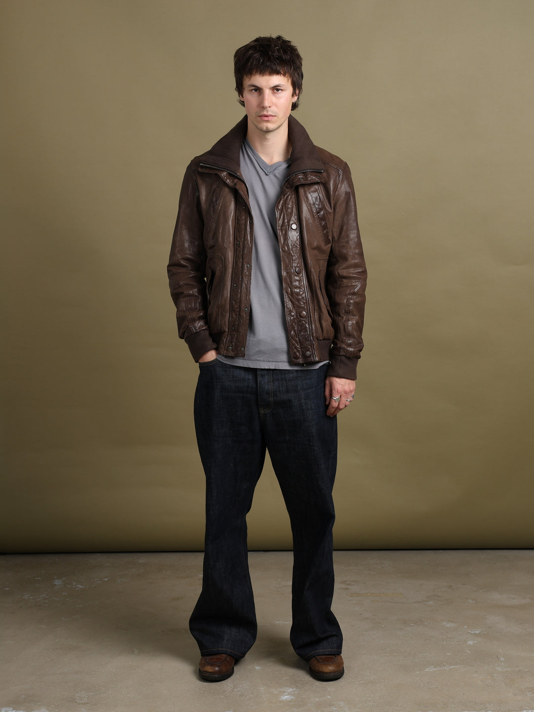 Dolce & Gabbana Leather Bomber Jacket Brown Men's M - back