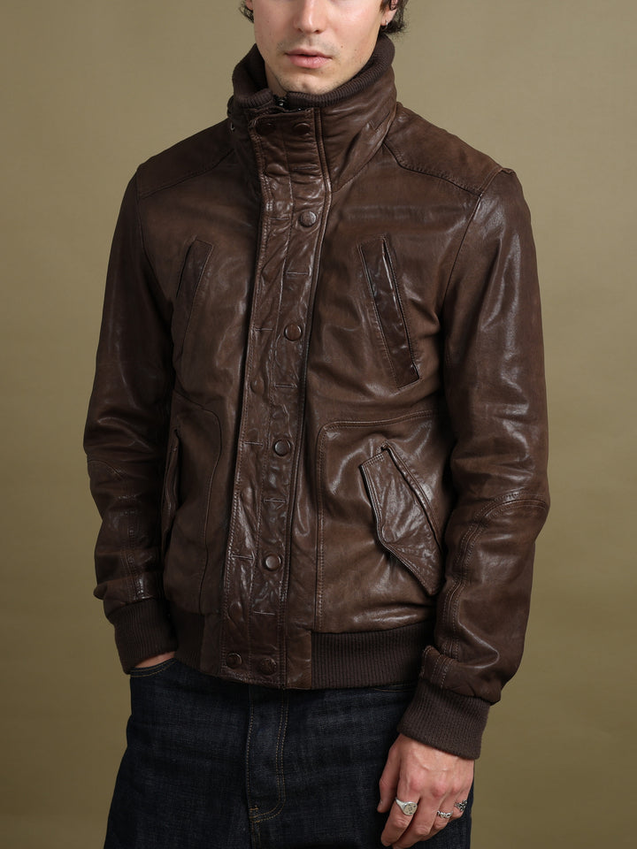 Dolce & Gabbana Leather Bomber Jacket Brown Men's M - styled