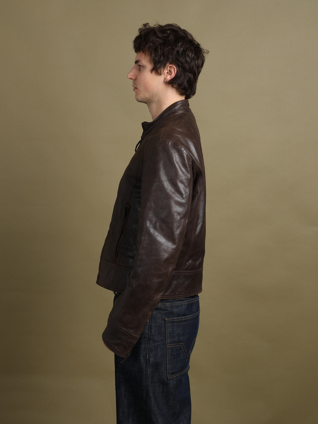 Armani Jeans Leather Bomber Jacket Brown Men's L - detail 2