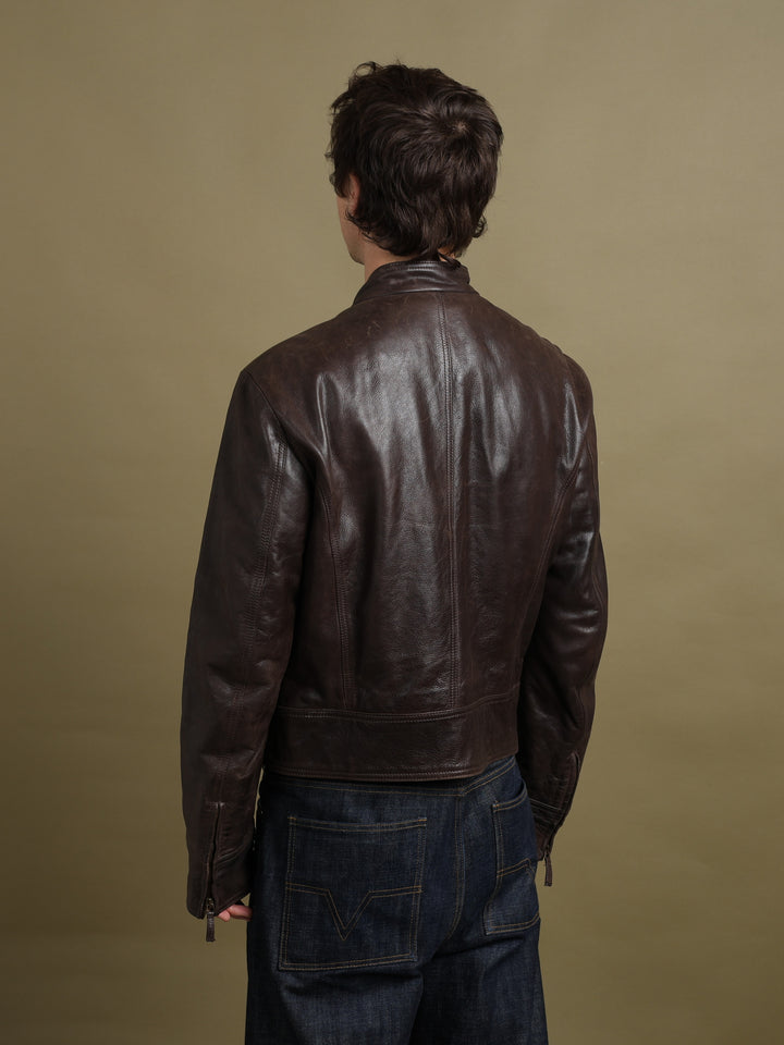 Armani Jeans Leather Bomber Jacket Brown Men's L - detail 3