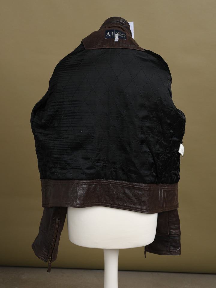 Armani Jeans Leather Bomber Jacket Brown Men's L - detail 4