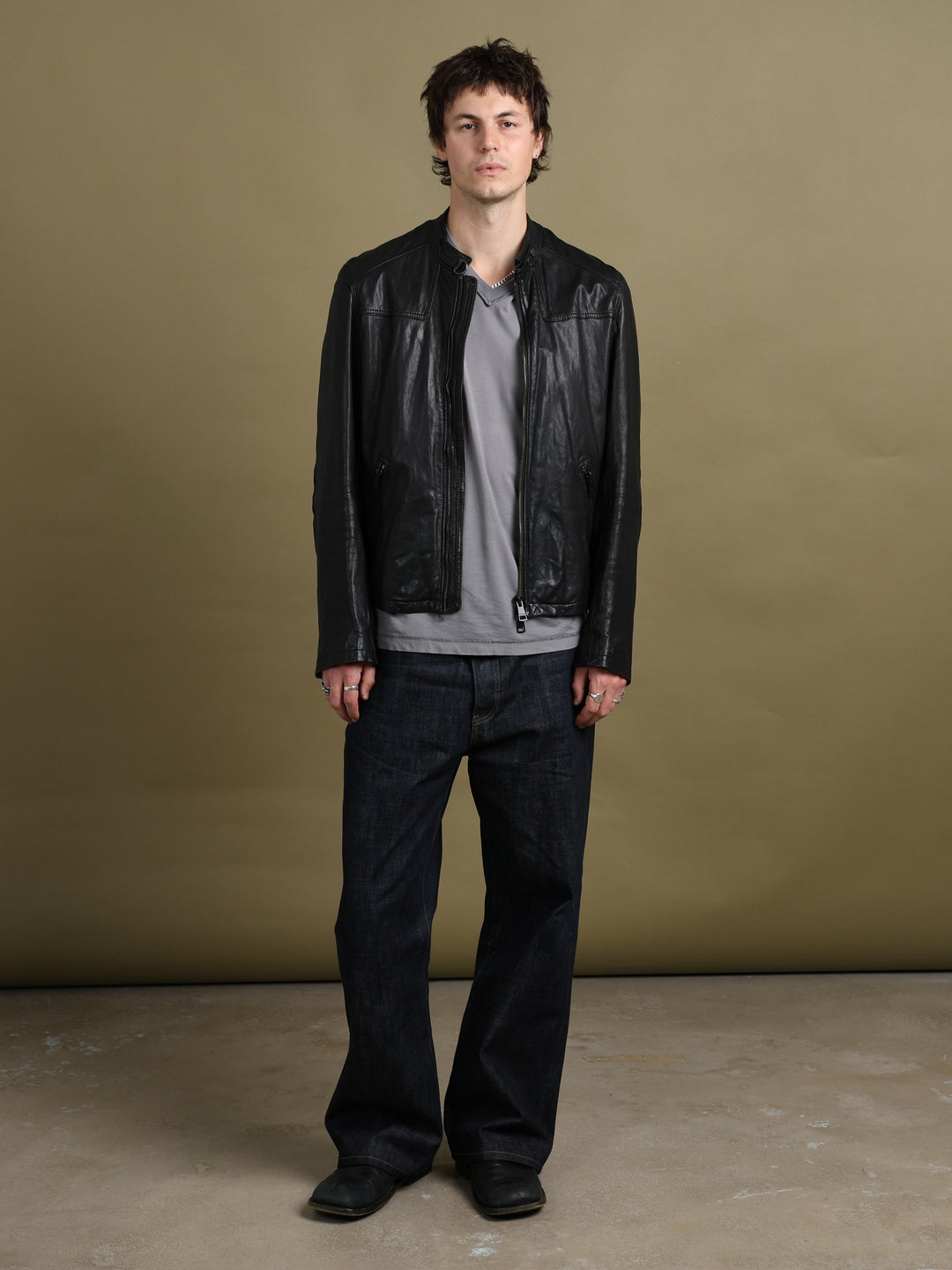 Burberry Brit Leather Biker Jacket Black Men's M - back