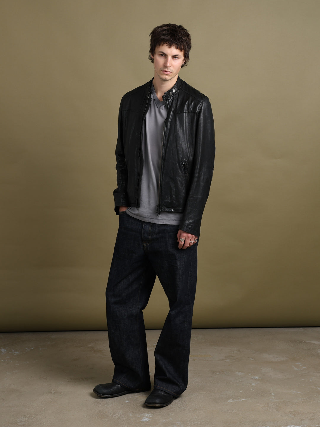 Burberry Brit Leather Biker Jacket Black Men's M - fabric detail