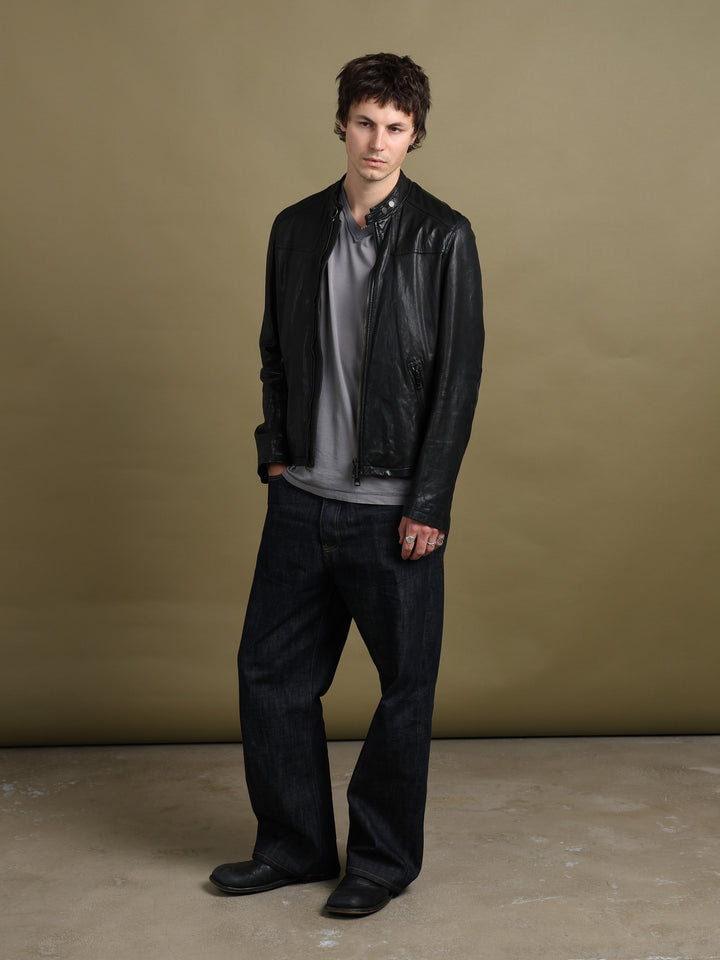 Burberry Brit Leather Biker Jacket Black Men's M - fabric detail