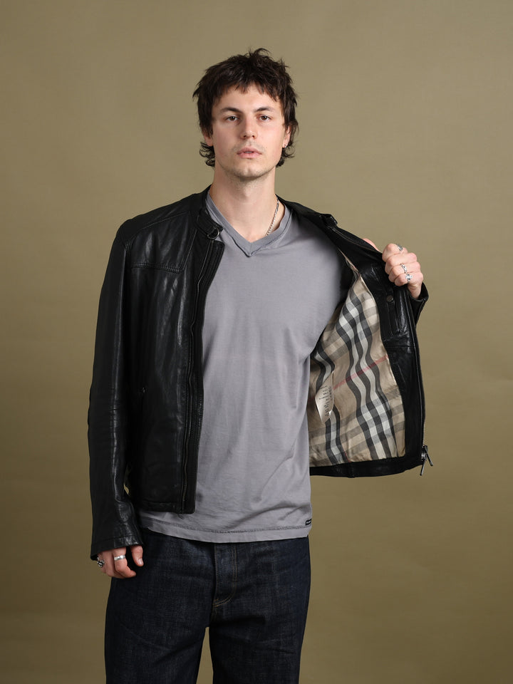 Burberry Brit Leather Biker Jacket Black Men's M - styled
