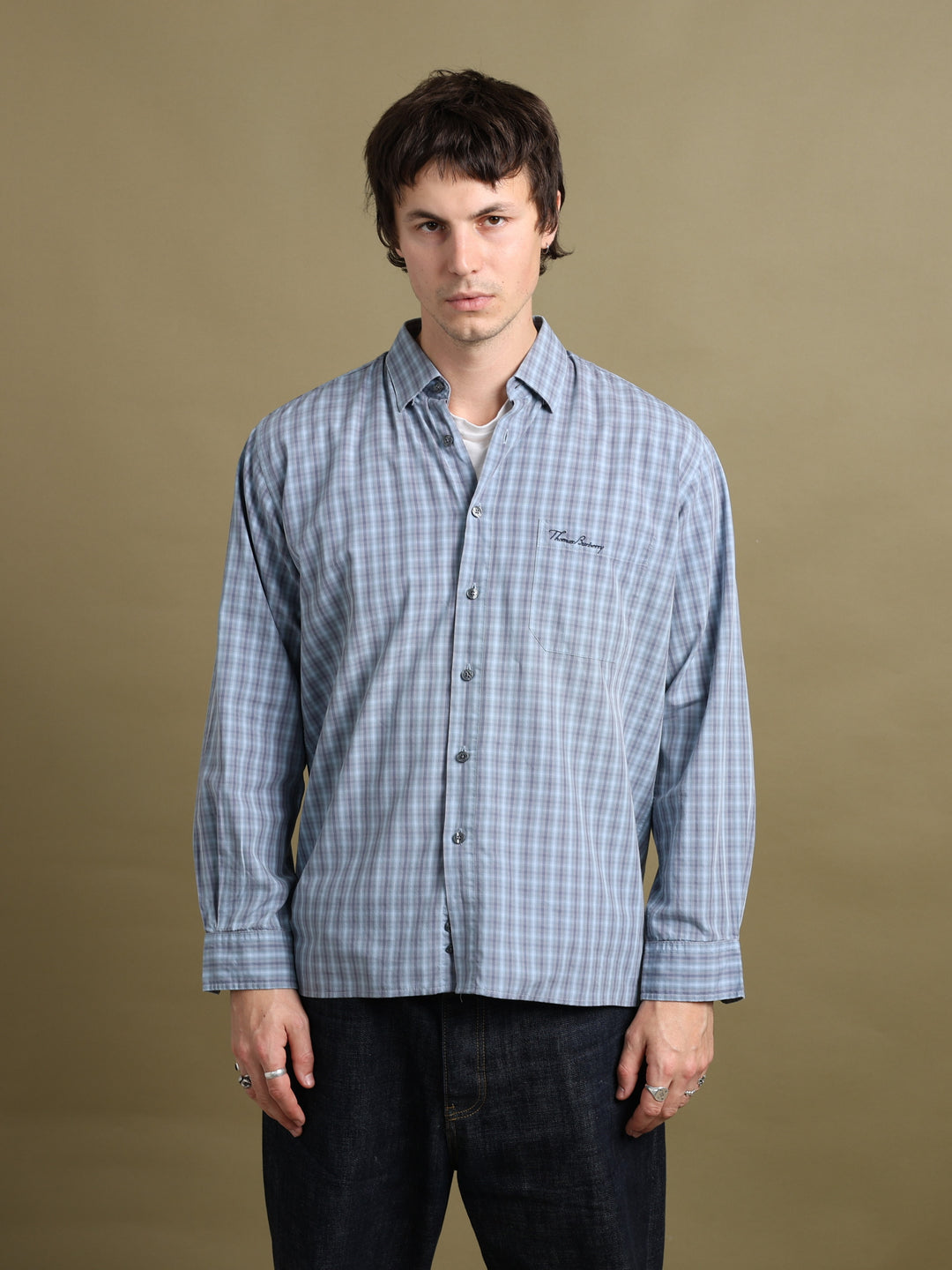Thomas Burberry Check Shirt Blue Men's L - back