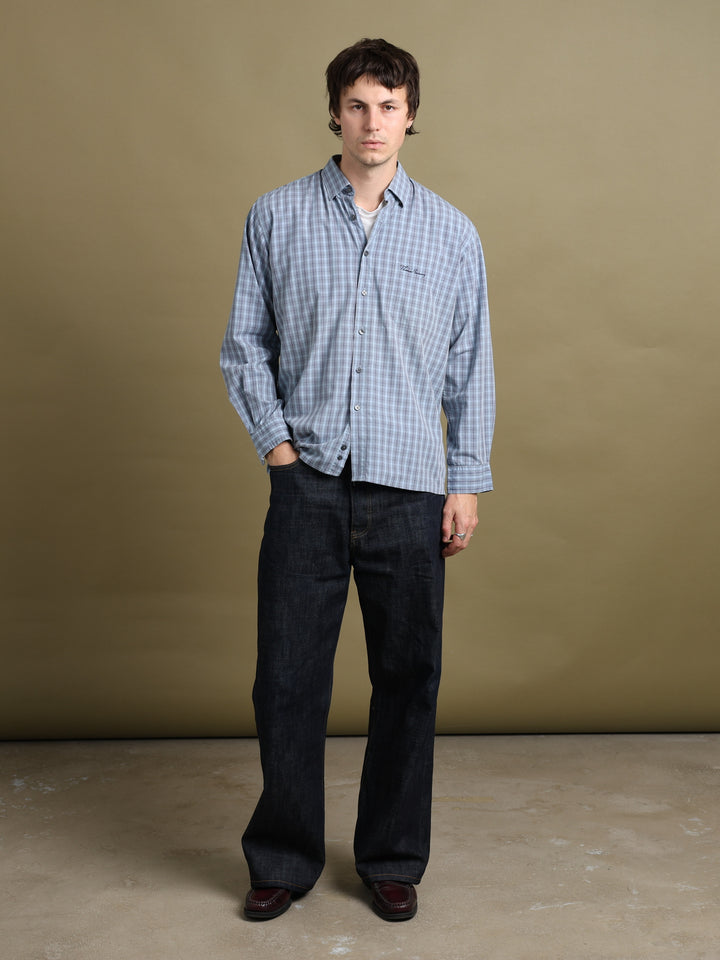 Thomas Burberry Check Shirt Blue Men's L - fabric detail
