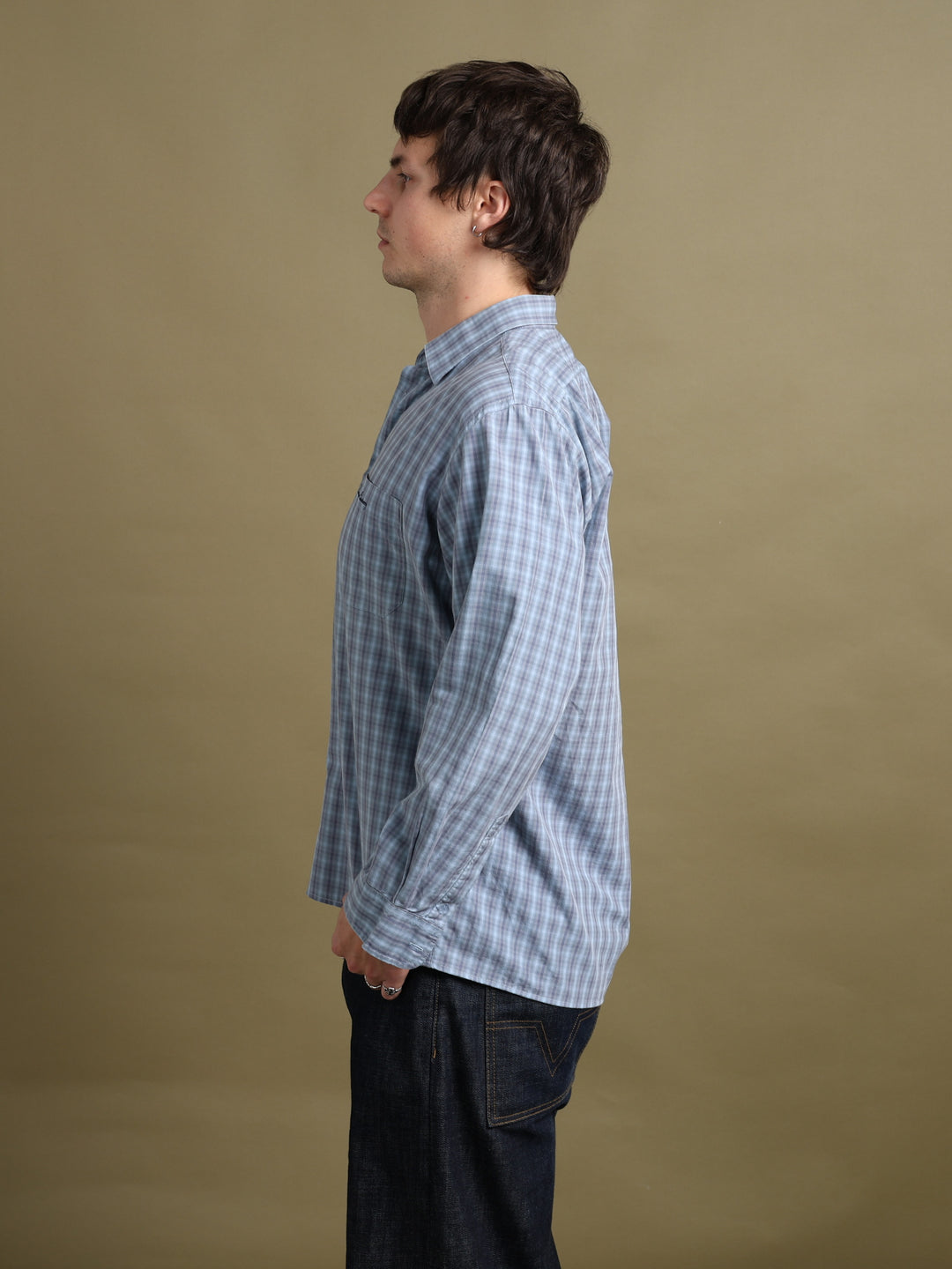 Thomas Burberry Check Shirt Blue Men's L - styled