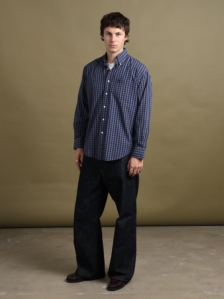 Yves Saint Laurent Check Shirt Navy Men's M - fabric detail