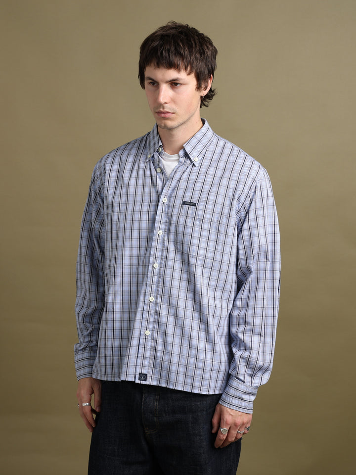 Valentino Jeans Check Shirt Blue Men's L - front