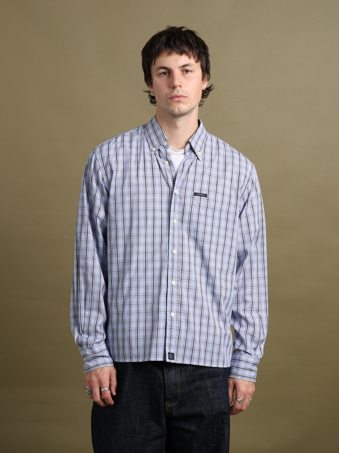 Valentino Jeans Check Shirt Blue Men's L - fabric detail