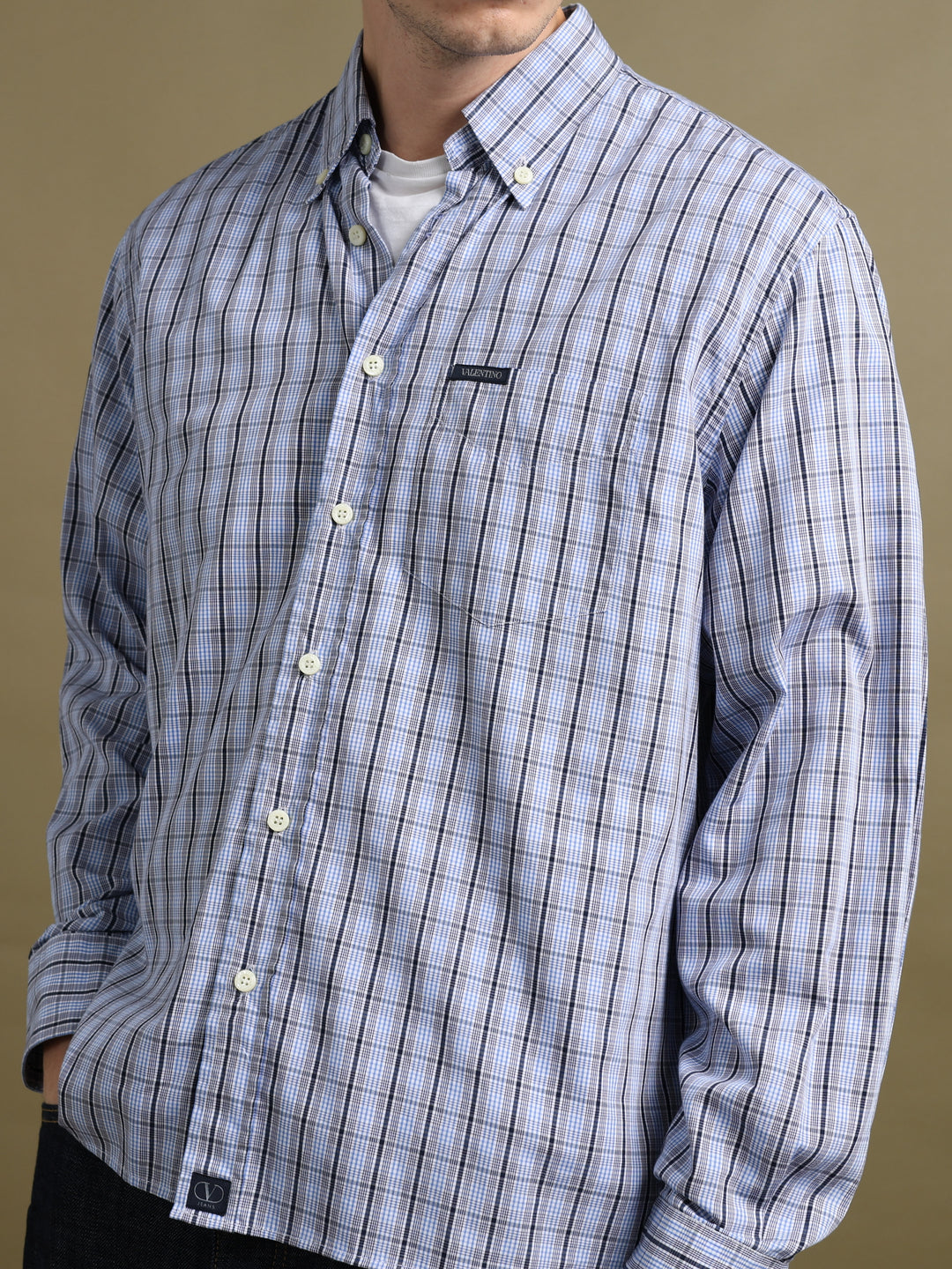 Valentino Jeans Check Shirt Blue Men's L - styled