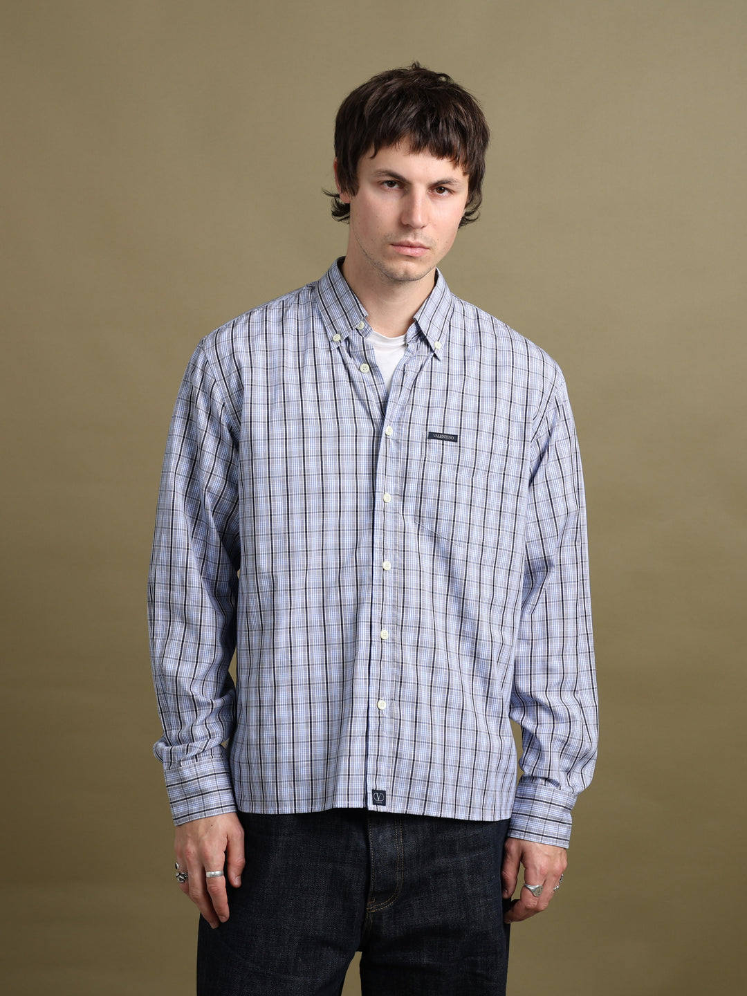 Valentino Jeans Check Shirt Blue Men's L - detail 1