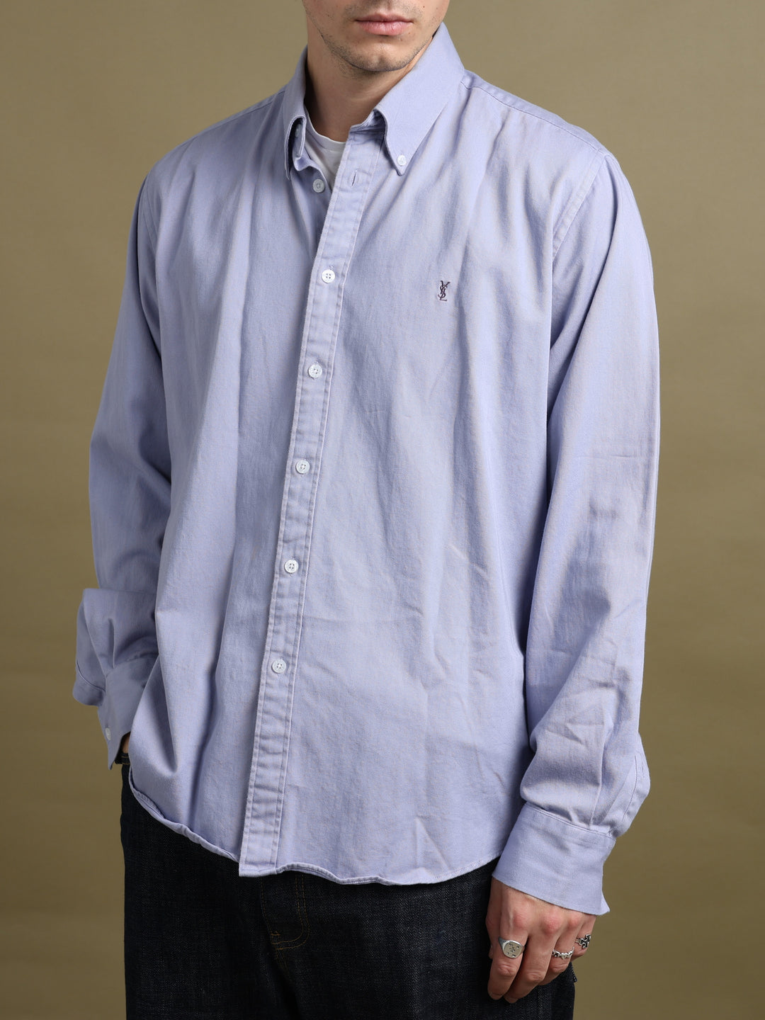 Yves Saint Laurent Oxford Shirt Lilac Men's L - fabric detail