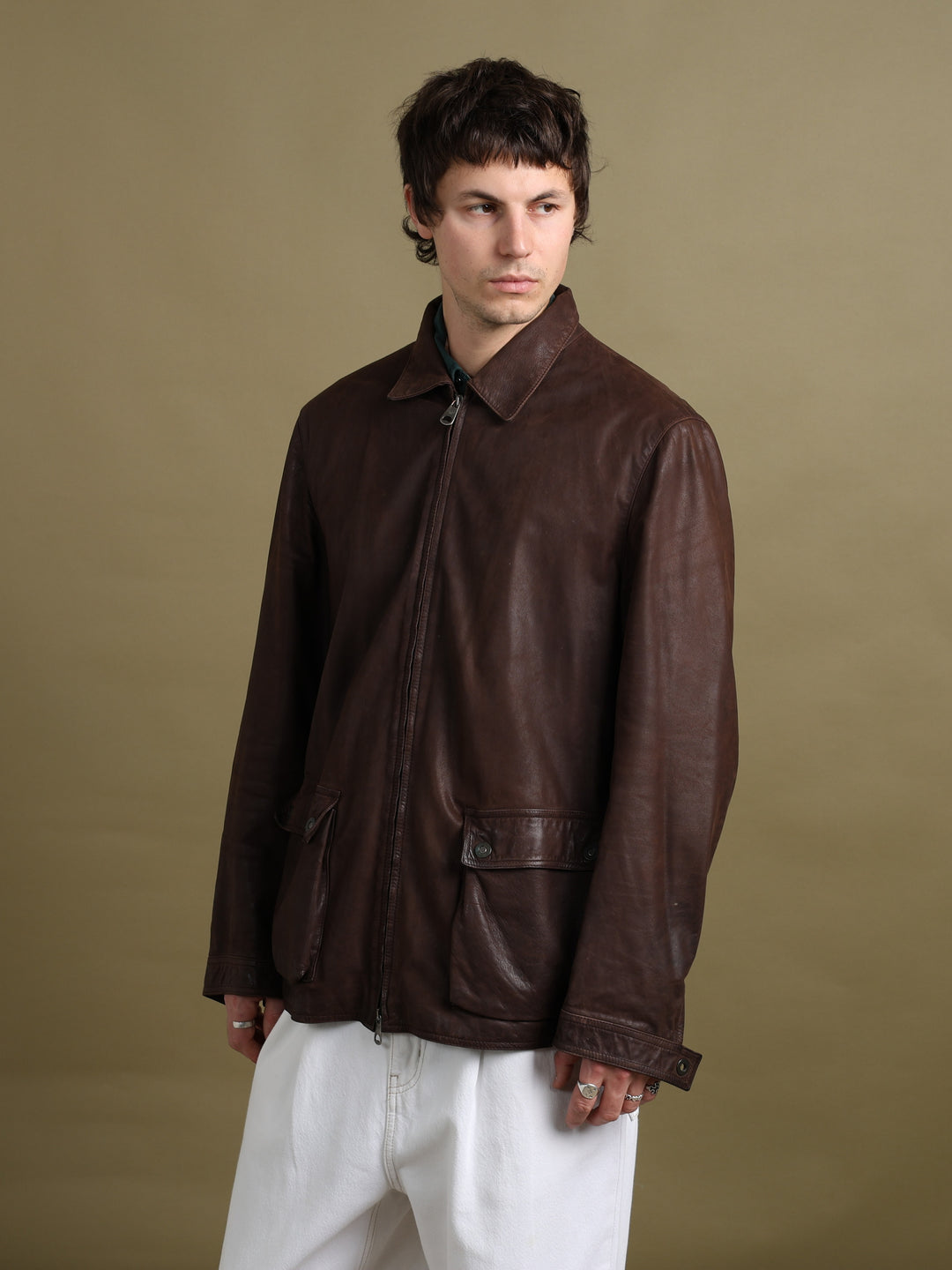 Emporio Armani Leather Jacket Brown Men's XL - front
