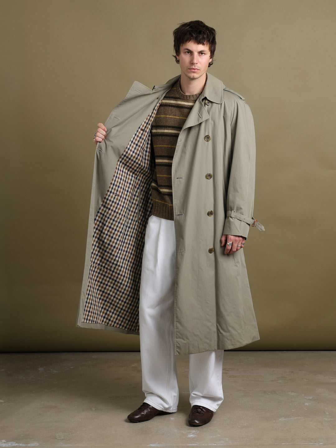 Aquascutum Trench Coat Green Men's L - fabric detail
