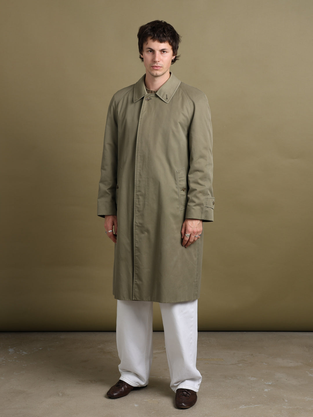 Burberrys Single Breasted Trench Coat Green Men's M - front