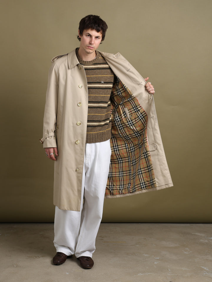 Burberry Single Breasted Trench Coat Beige Men's M - fabric detail