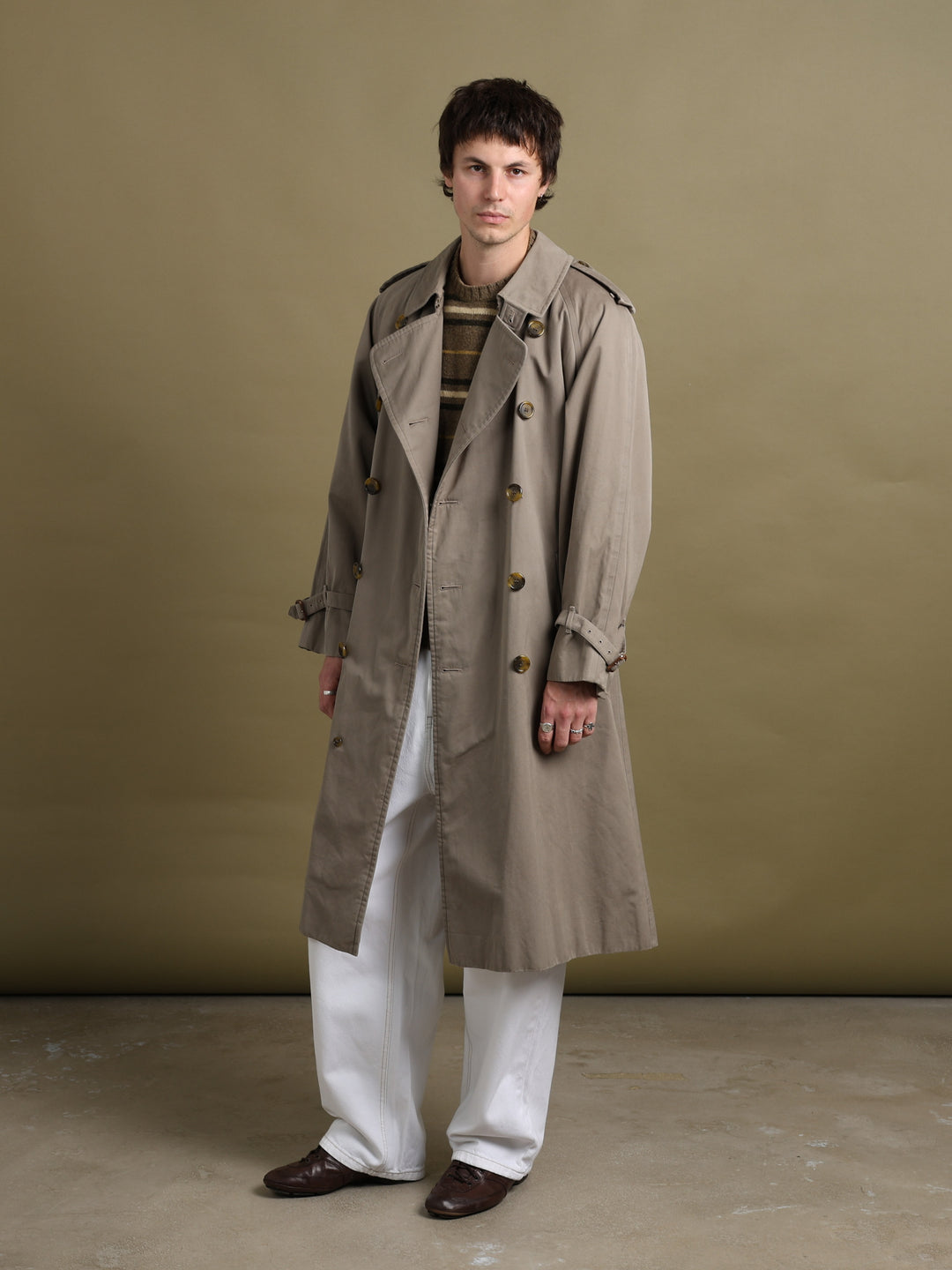 Burberrys Double Breasted Trench Coat Taupe Men's L - front