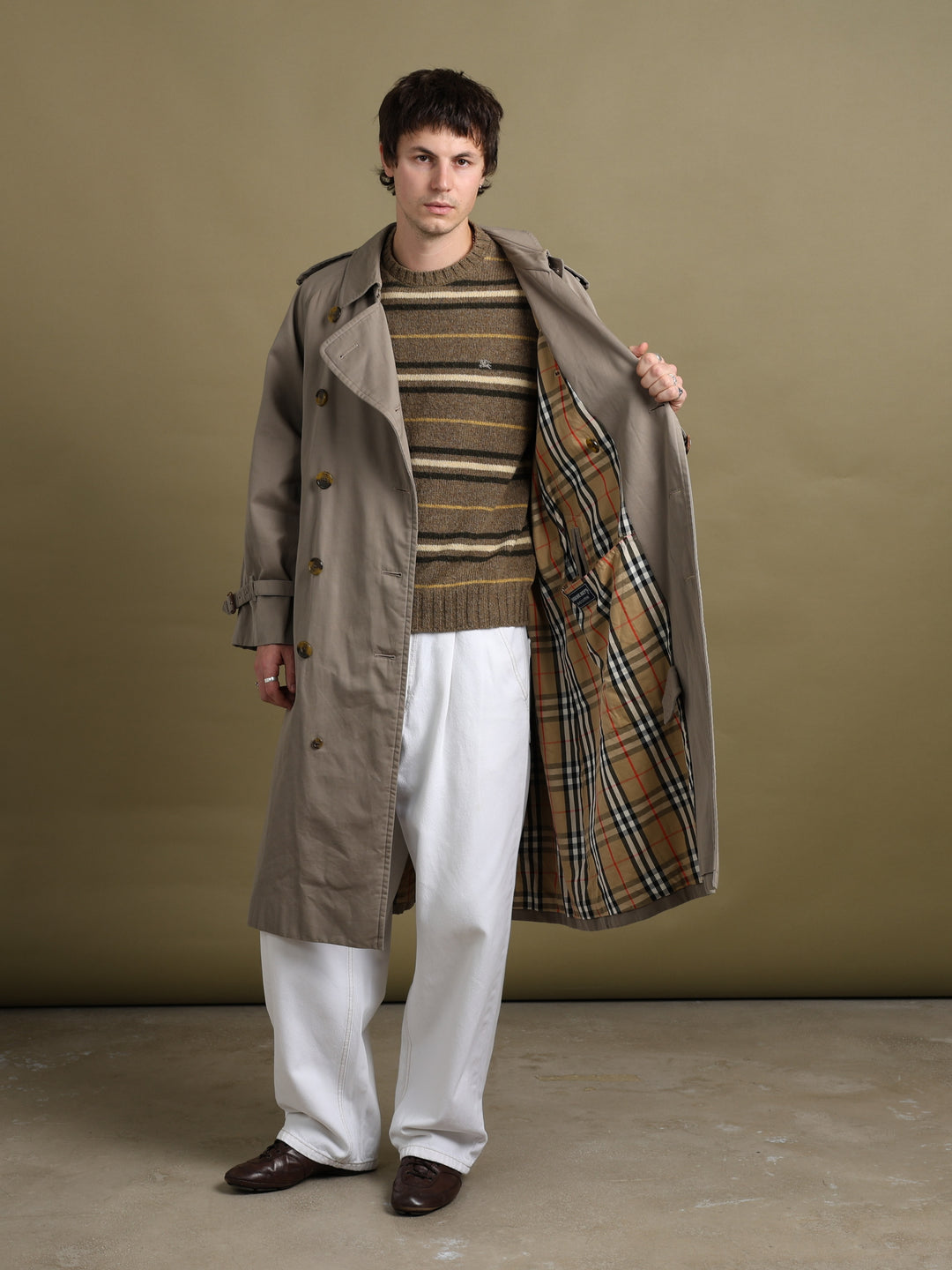 Burberrys Double Breasted Trench Coat Taupe Men's L - back