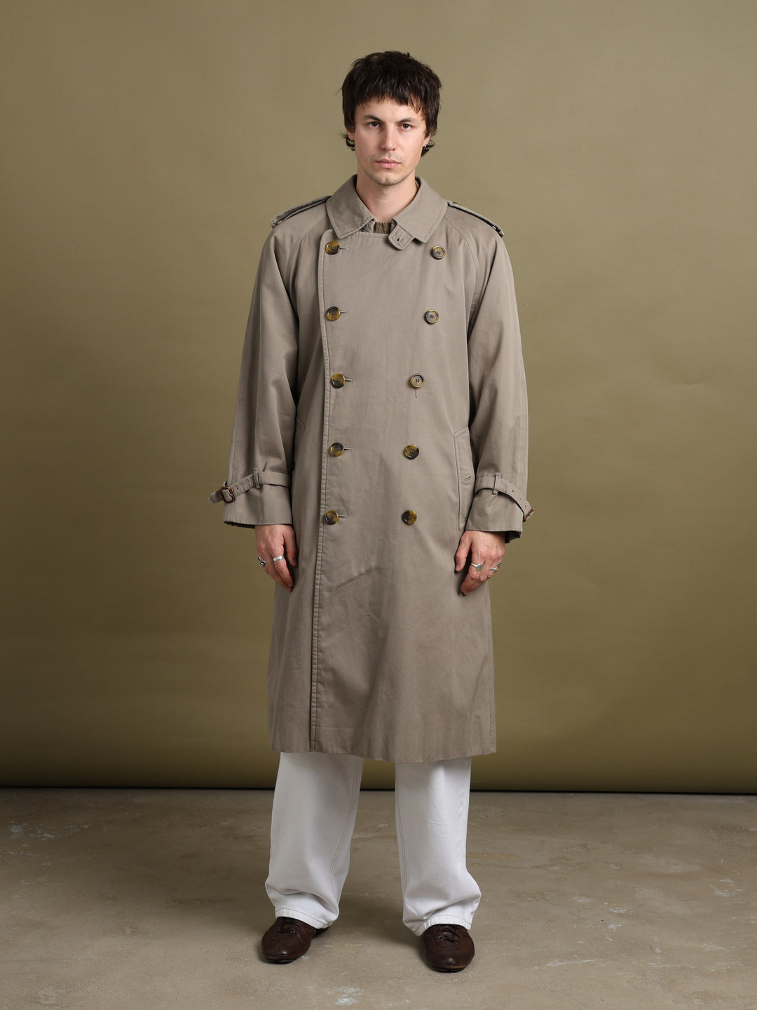 Burberrys Double Breasted Trench Coat Taupe Men's L - fabric detail