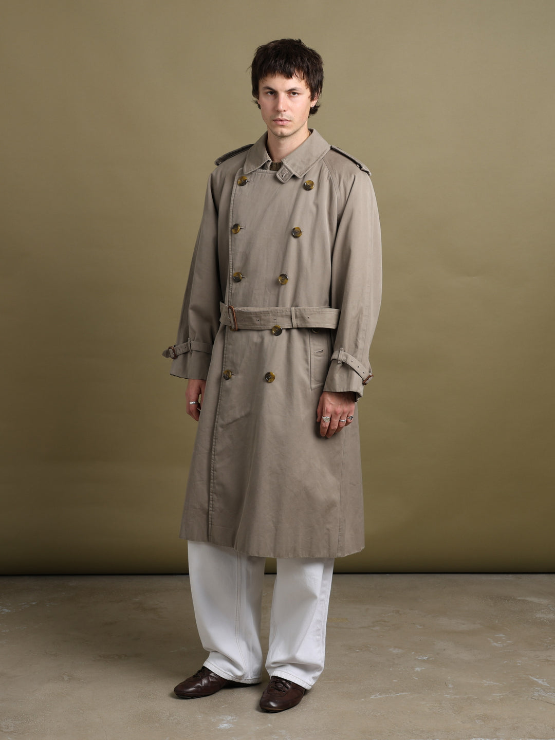 Burberrys Double Breasted Trench Coat Taupe Men's L - styled