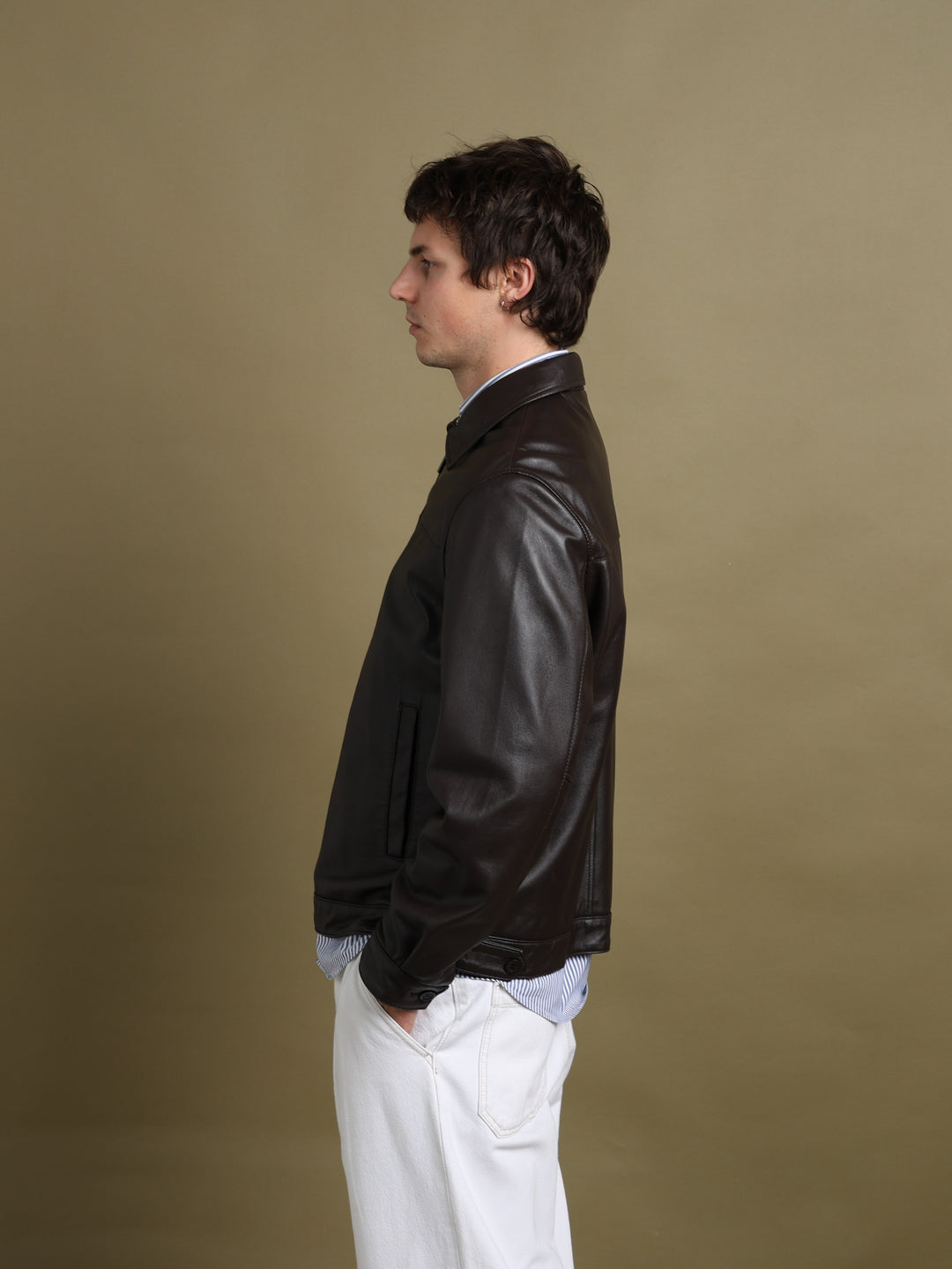 Balmain Leather Bomber Jacket Brown Men's L - styled