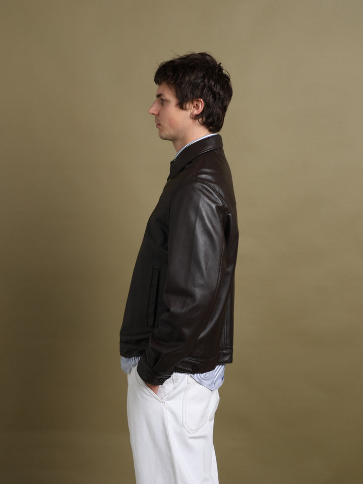 Balmain Leather Bomber Jacket Brown Men's L - styled