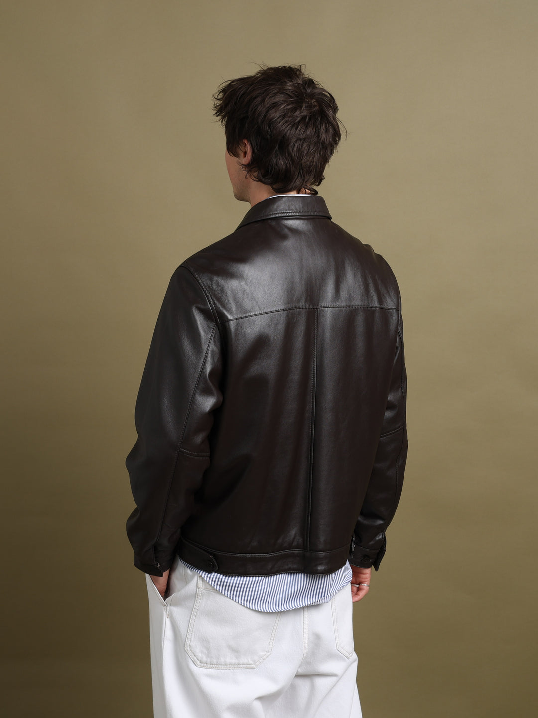 Balmain Leather Bomber Jacket Brown Men's L - detail 1