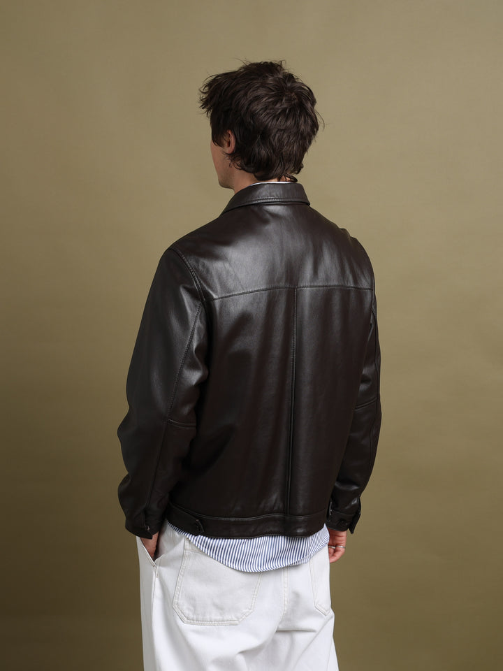 Balmain Leather Bomber Jacket Brown Men's L - detail 1