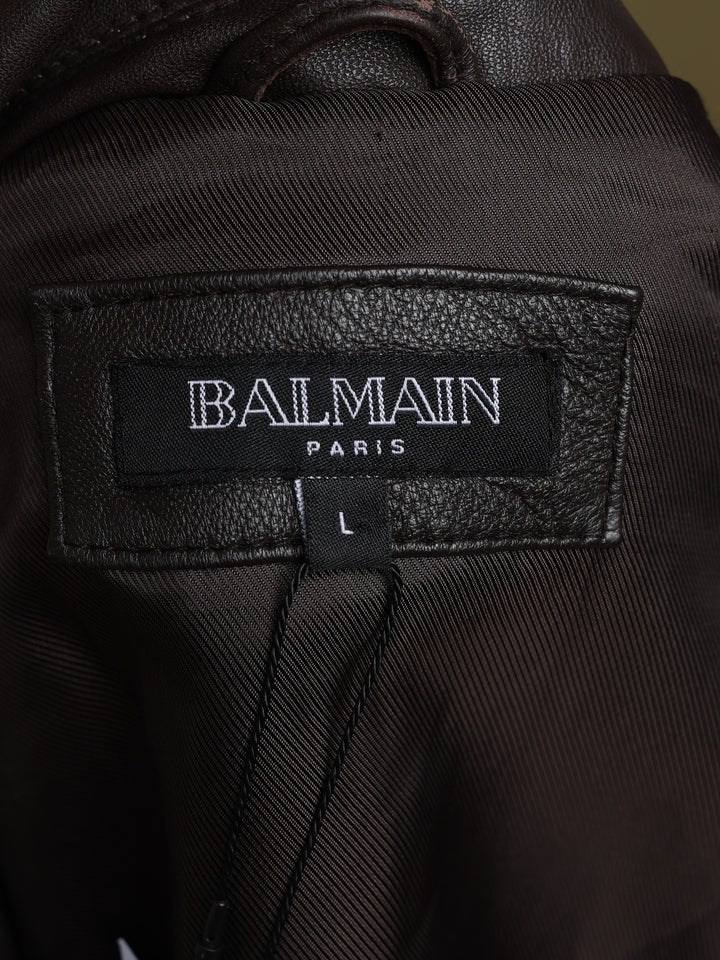 Balmain Leather Bomber Jacket Brown Men's L - detail 2