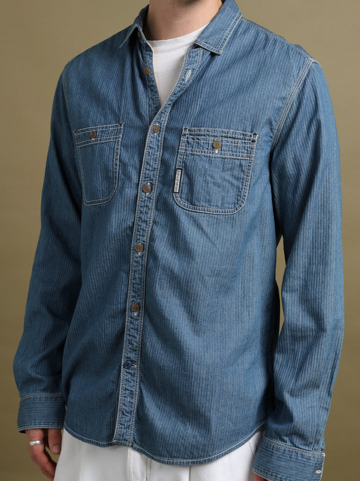 Armani Jeans Denim Shirt Blue Men's L - fabric detail