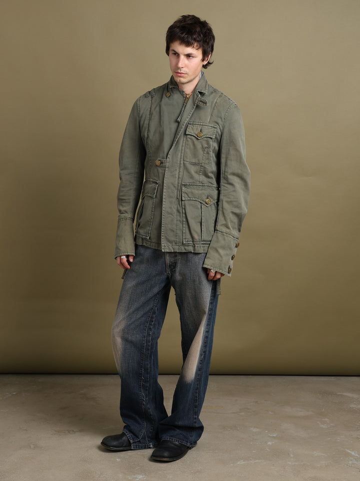 Dsquared2 Denim Jacket Olive Men's M - fabric detail