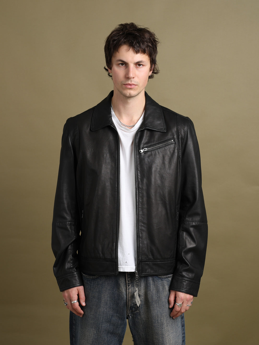 Harrods Leather Jacket Black Men's M - front