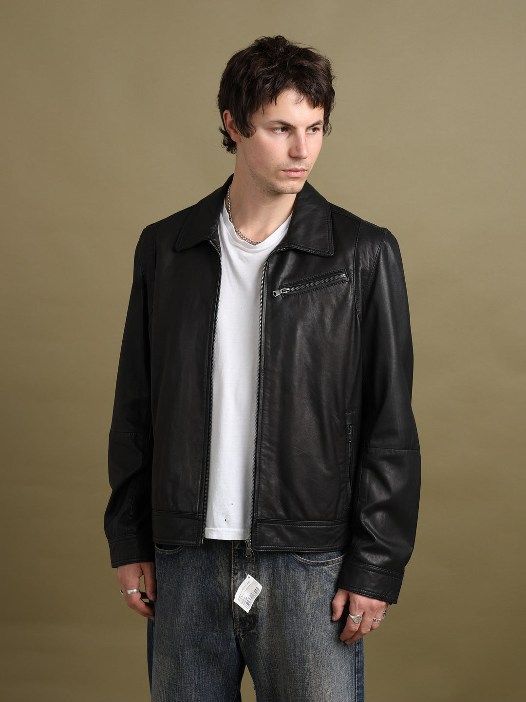 Harrods Leather Jacket Black Men's M - fabric detail