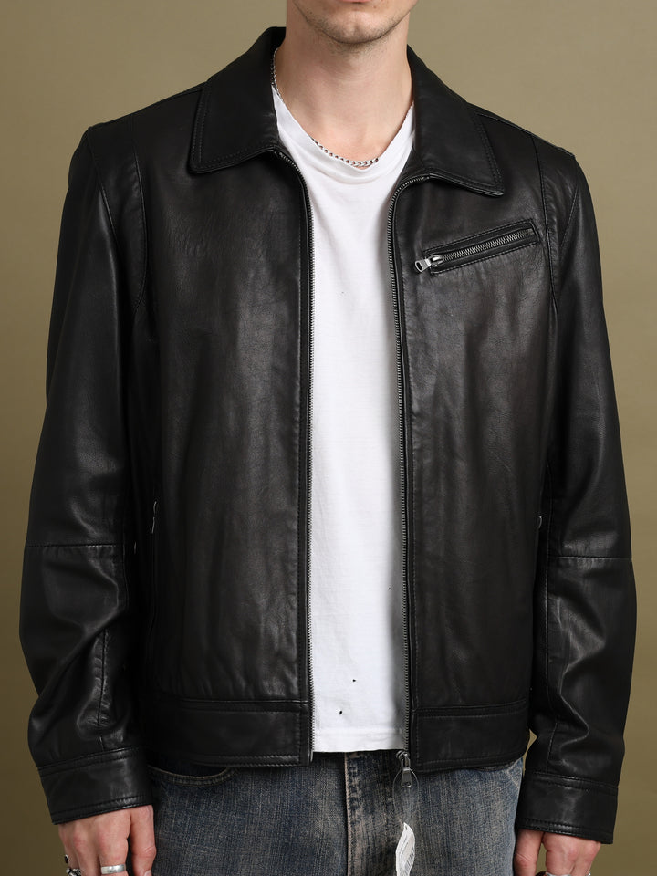 Harrods Leather Jacket Black Men's M - styled