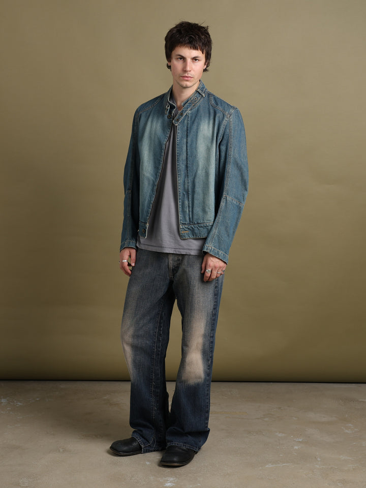 Burberry Denim Biker Jacket Blue Men's M - fabric detail