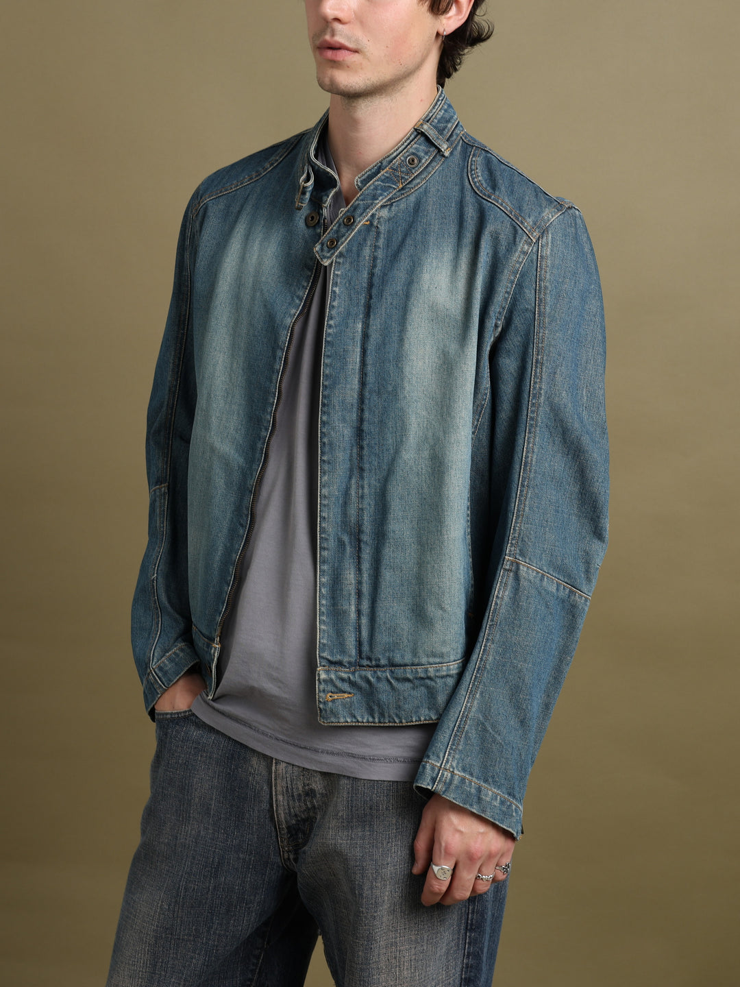 Burberry Denim Biker Jacket Blue Men's M - styled