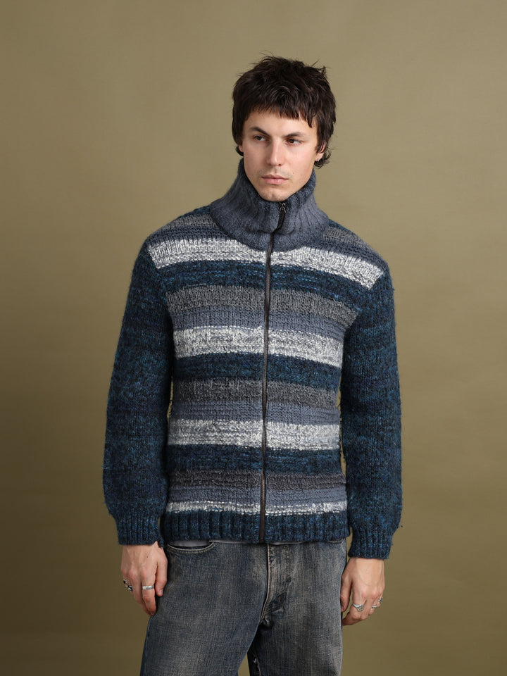 Dolce & Gabbana High Neck Full Zip Jumper Blue Men's M - fabric detail