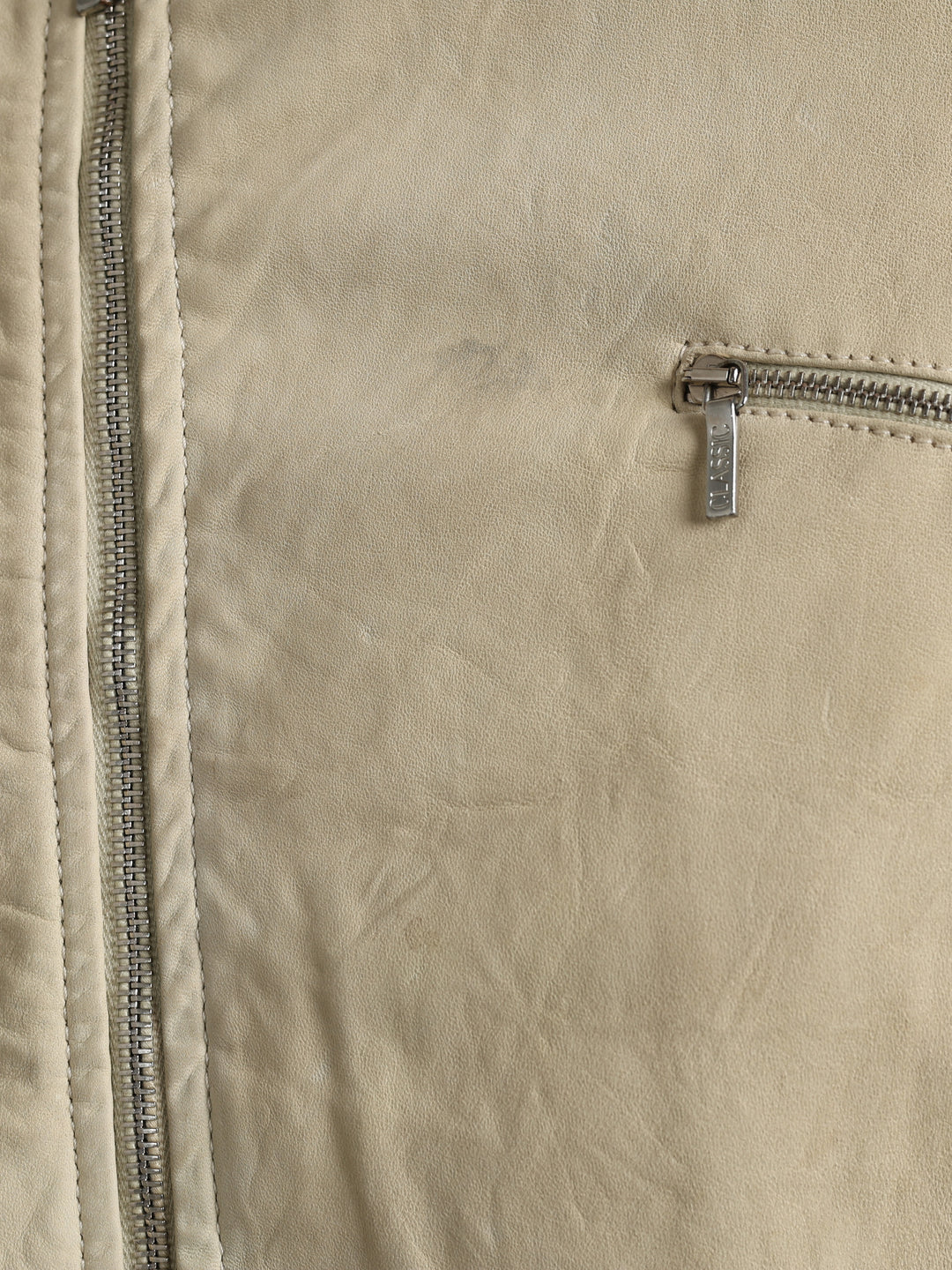 Versace Asymmetric Zip Leather Jacket Beige Men's M - styled