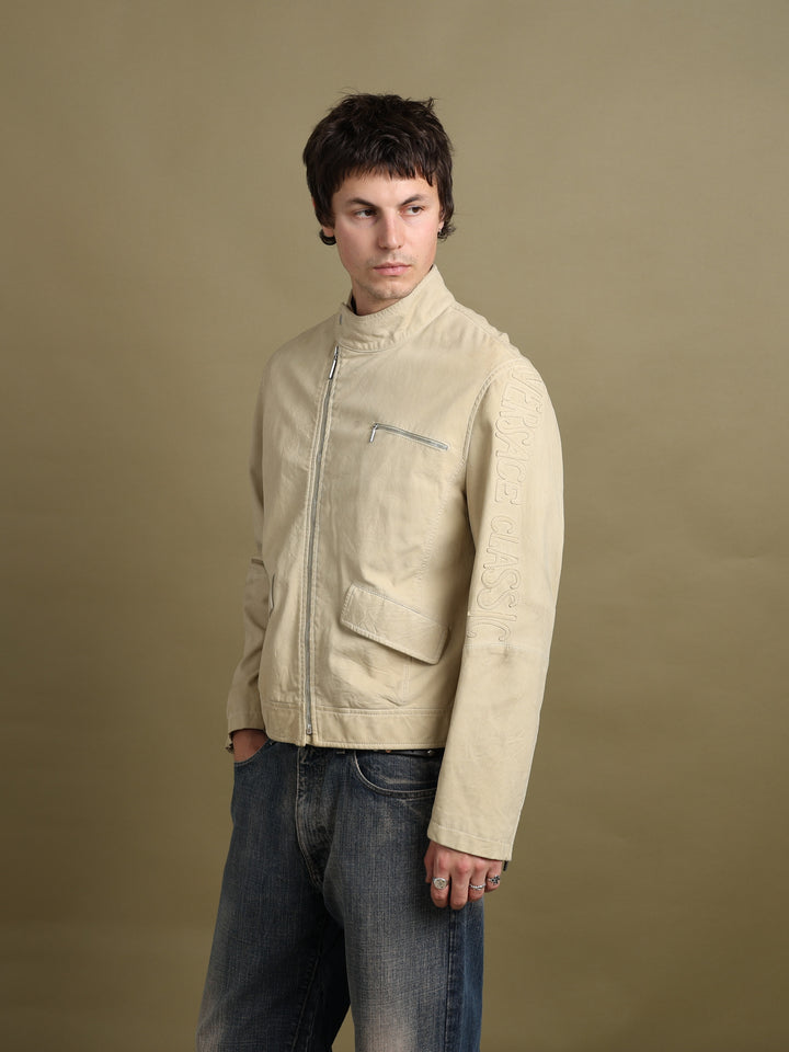 Versace Asymmetric Zip Leather Jacket Beige Men's M - detail 1