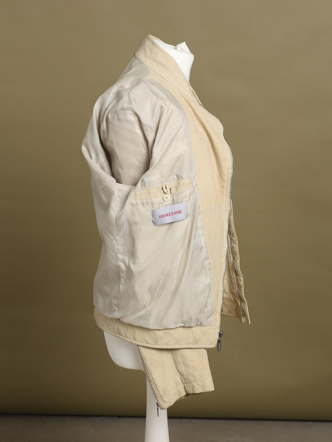 Versace Asymmetric Zip Leather Jacket Beige Men's M - detail 4