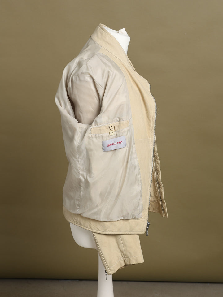 Versace Asymmetric Zip Leather Jacket Beige Men's M - detail 4