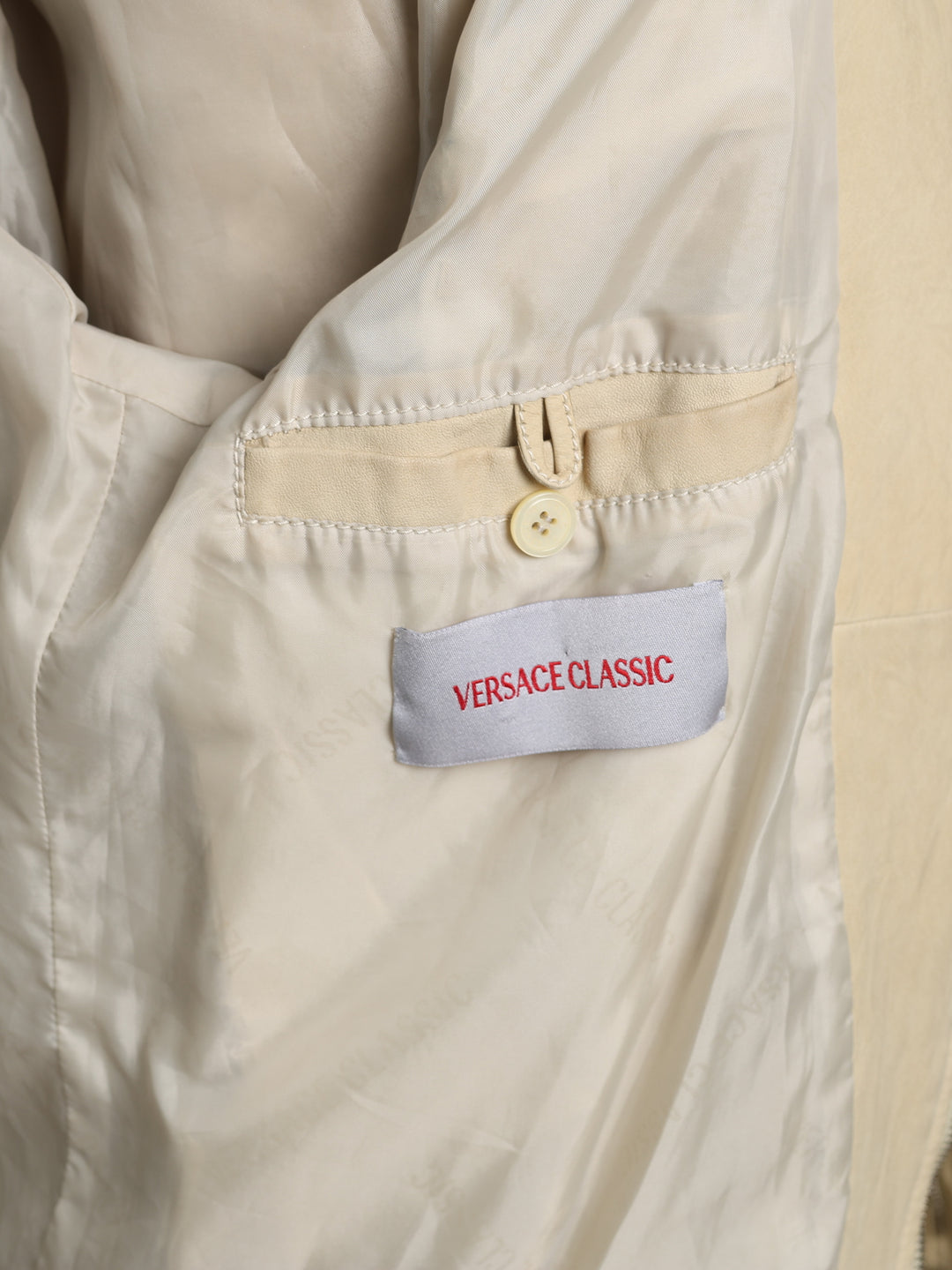 Versace Asymmetric Zip Leather Jacket Beige Men's M - detail 5