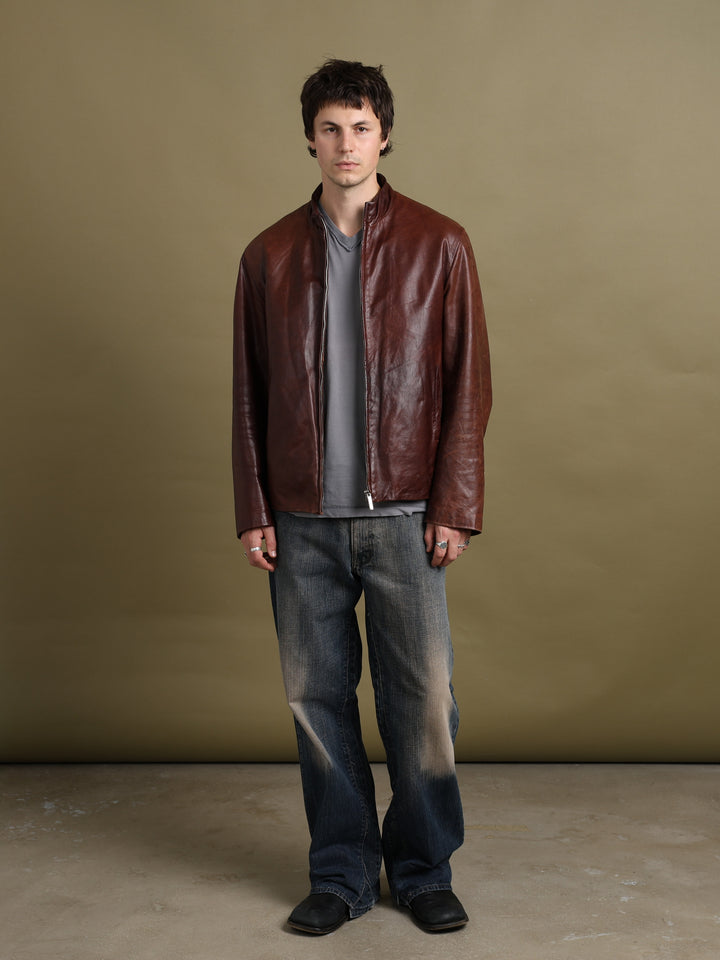 Mulberry Leather Bomber Jacket Oxblood Men's L - fabric detail