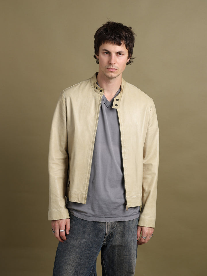 Mulberry Leather Biker Jacket Beige Men's M - back