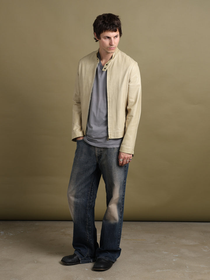 Mulberry Leather Biker Jacket Beige Men's M - fabric detail