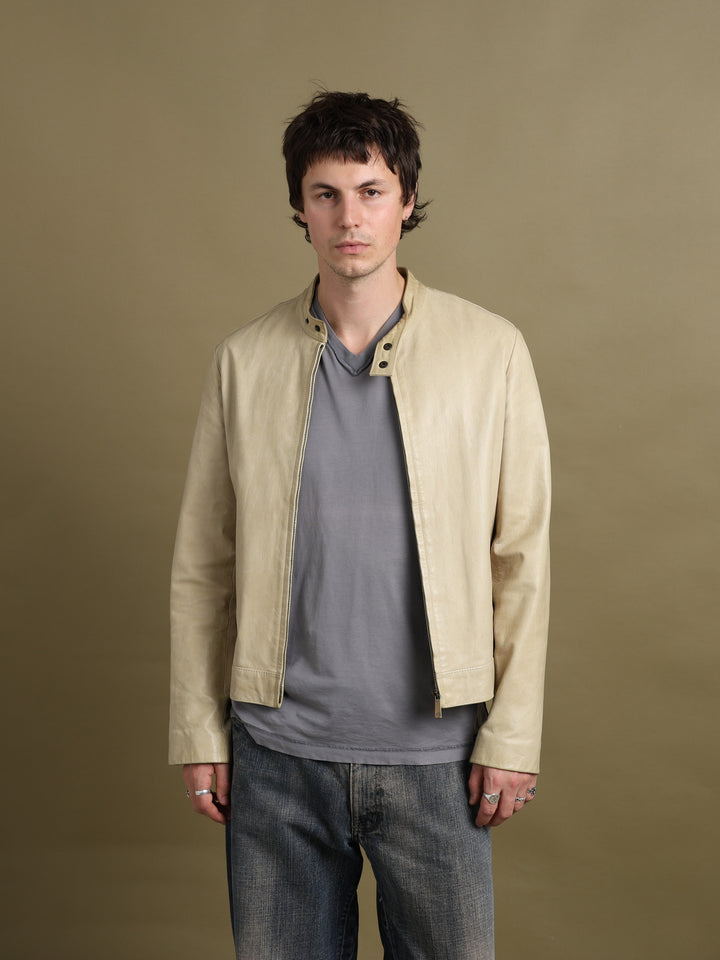 Mulberry Leather Biker Jacket Beige Men's M - detail 1