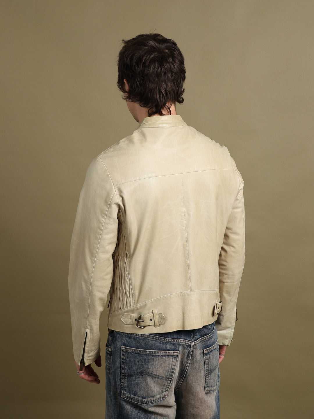 Mulberry Leather Biker Jacket Beige Men's M - detail 3